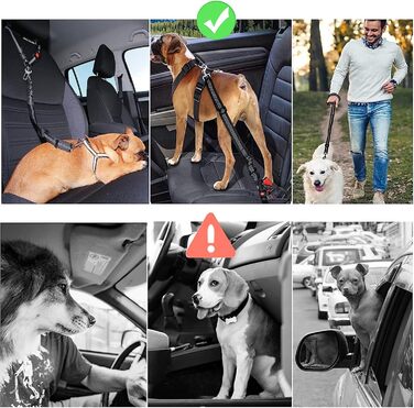 Нашийник для собак у багажник авто, фіксатор для транспортування, з амортизатором та карабіном, чорний, для всіх порід
