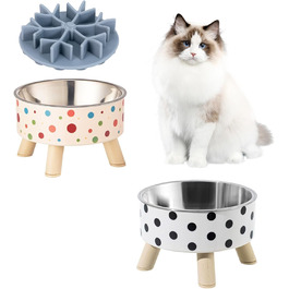 Набір з 2 мисок для котів з повільним годуванням, широкі, з нержавіючої сталі, пластикова підставка, силікон, повільний годівник, зручні для вусів, миска для води та корму для домашніх тварин, годівниця для котів