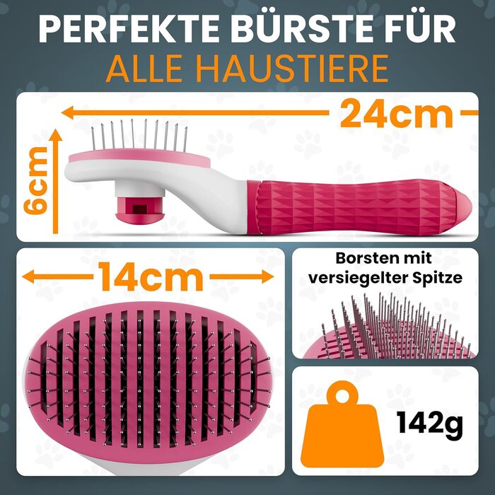 Набір щіток для котів та собак: для короткої та довгої шерсті. Включає ножиці для кігтів, зменшує випадіння шерсті, забезпечує блискуче хутро, легко чиститься натисканням кнопки. (Рожевий)
