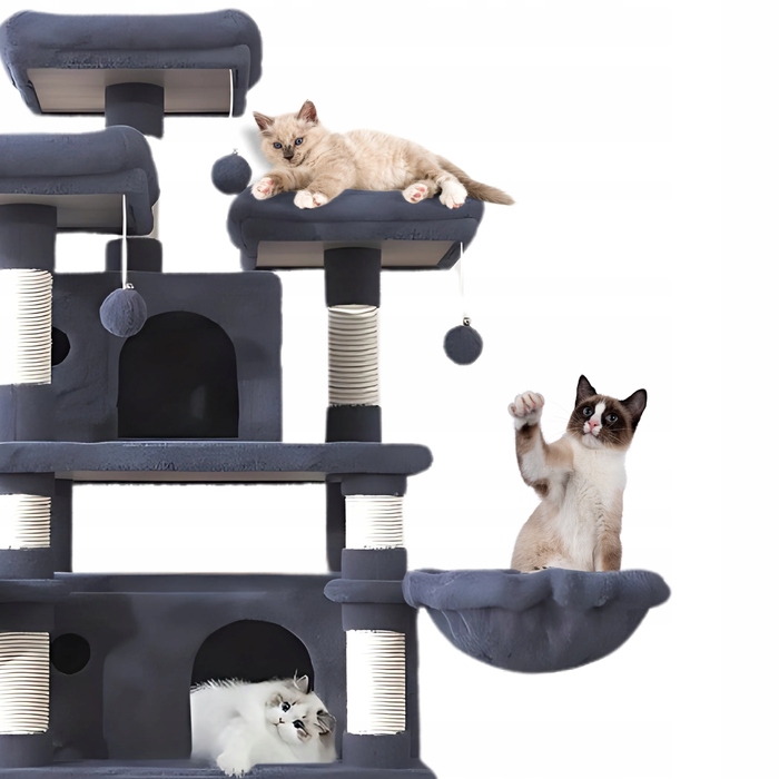 Ігровий комплекс для котів: дерево-драпалка з будиночком та лежаком, 165 см