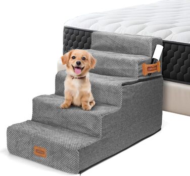 Східці для собак Nobleza - пандус для тварин з валиком для ворсу, 5 сходинок. Підходять для собак та котів, для ліжка та дивану