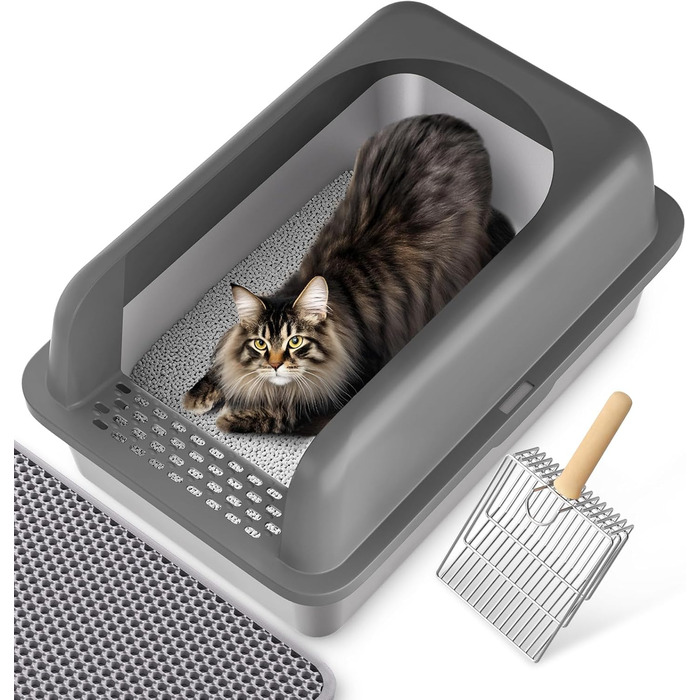 Лотки для котів Katzenklo Edelstahl XL: нержавіюча сталь, 60x40x30 см, з лопаткою та килимком, для великих котів