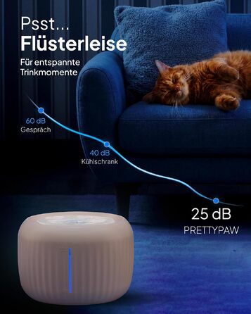 Фонтан-питилка для котів Pretty Paw з безшумною помпою, LED-підсвіткою та вугільним фільтром, 2.5 л, бежевий