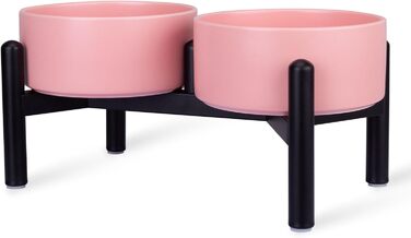 Підвищена годівниця для собак, набір - 2 годівниці з кераміки на металевому стійці, 850 мл, рожевий, для маленьких та великих собак