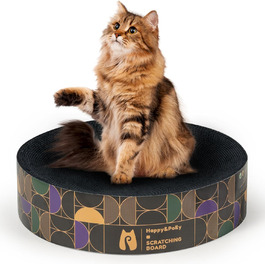 Кігтеточка Happy&Polly кругла з якісного картону, 2 в 1, двостороння, килимок для котів, іграшка, натуральний матеріал для сну/ігор/точіння кігтів, чорний колір, 40x40x10 см
