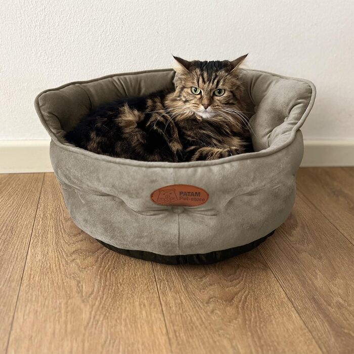 Ліжко для собак та котів Haustierbett - 3 розміри, знімний чохол, прання в машині - King Beige, Small 43 см