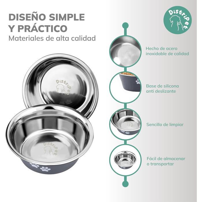 Миски для собак та котів, нержавіюча сталь, антиковзаючі, з силіконовою основою, 2 шт по 860 мл