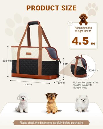 Транспортна сумка для собак та котів до 5 кг, чорно-бежева