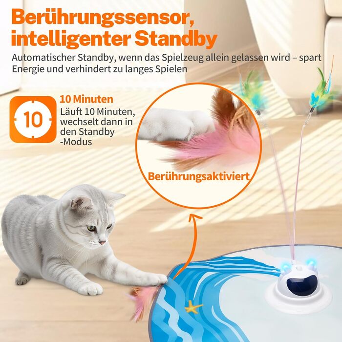 Інтерактивна іграшка для котів Toozey з 3 знімними пір'ями, електрична іграшка з автоматичною подачею пір'я та USB-зарядкою, іграшка для самостійних ігор для котів будь-якого віку, блакитна