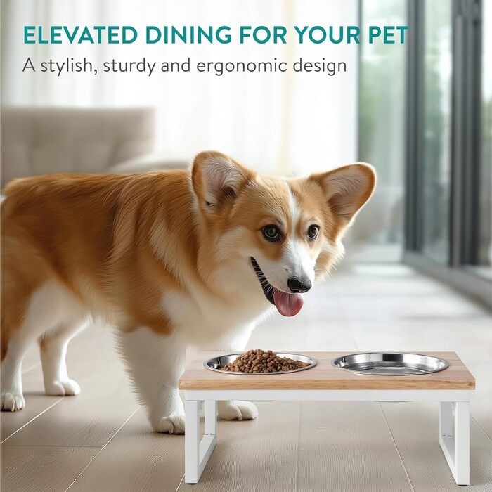 Набір мисок для собак Navaris: піднята годівниця, 800 мл, нержавіюча сталь, для води та корму, миється в посудомийній машині, складана