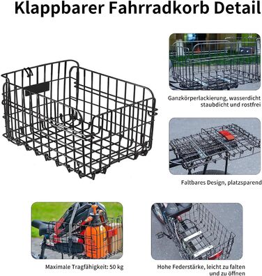 Задній велосипедний кошик W&H складний, великий металевий, з аксесуарами для монтажу, сіткою та відбивачем. Підходить для собак, покупок, пікніків