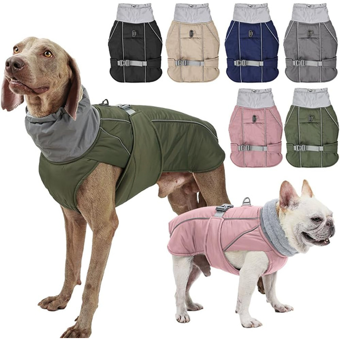 Теплий зимовий одяг для собак Goshyda: куртка, комбінезон, вітро- та водонепроникний, з відбиваючими елементами, рожевий, 2XL