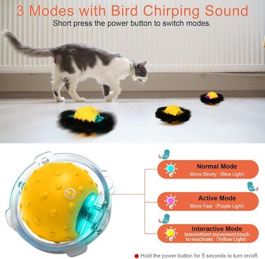 Інтерактивна іграшка для котів: тиха електрична іграшка для дорослих котів, активується рухом, з цвіріканням, ідеально на подарунок (жовта)