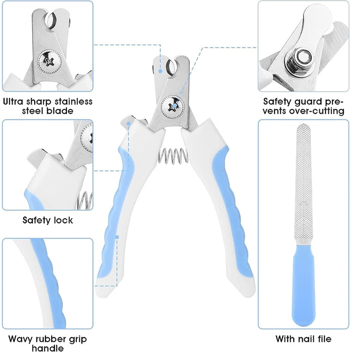 Набір для догляду за шерстю для котів та собак 7 предметів: щітка, триммер для нігтів, гребінець від бліх, щітка для миття, зубна щітка, сумка для зберігання (блакитний)