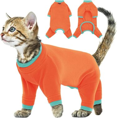 Флісовий пуловер для кота, теплий зимовий одяг для котів, комбінезон з високим коміром, теплий одяг для кошенят на осінь та зиму (AreeGrün, ) AreeGrün (S, Orange)