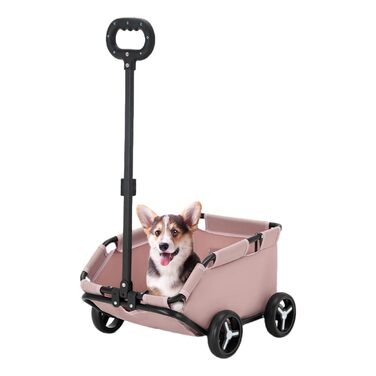 Транспортна переноска для собак та котів на колесах, складна | Рожева переноска-тролей для собак та котів