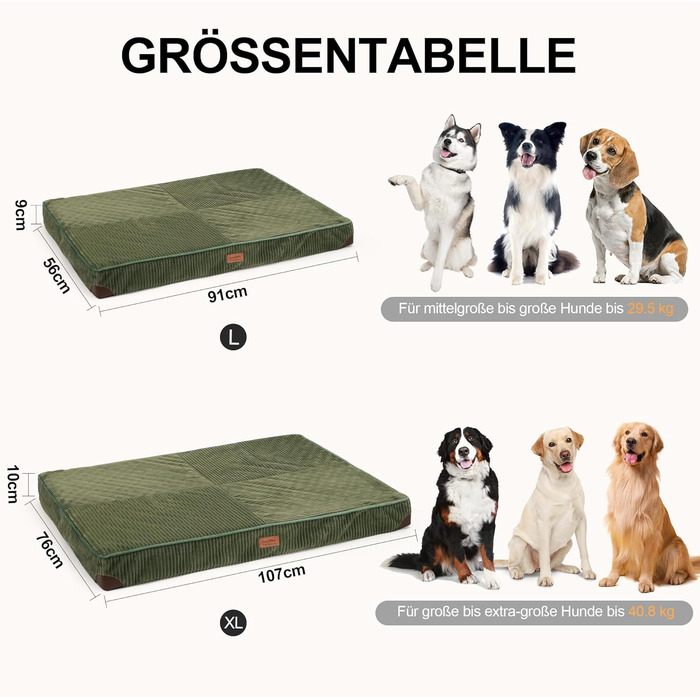 Ортопедичне ліжко для собак FUKUMARU - 91x56x9 см, зелене, з водонепроникним шаром, м'яке, антиковзне. Ліжко для собак, килимок, матрац