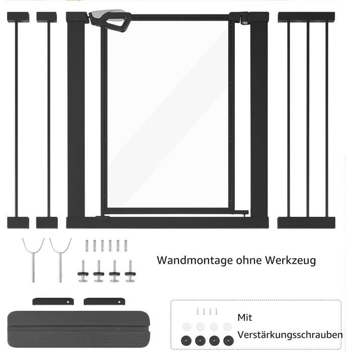 Ворота для собак Unipaws: прозорі, без свердління, 74-109 см, для дверних прорізів та сходів, білий (чорний)