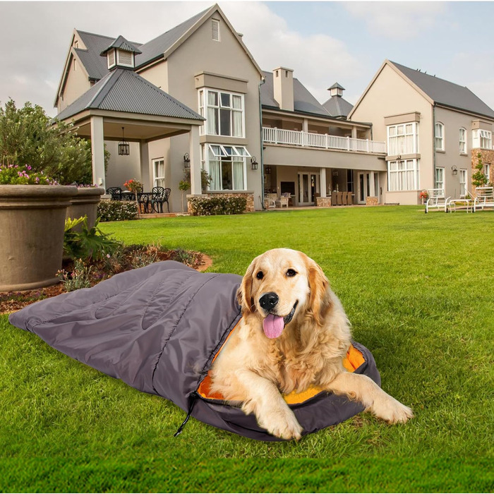 Спальний мішок для собак Lifeunion, водонепроникний, теплий, компактний, для подорожей, кемпінгу, хайкінгу, рюкзакових походів (Сірий + Оранжевий)