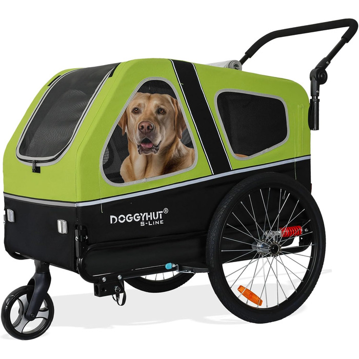 Doggyhut S-Line XL: велосипедно-колясочний візок для собак до 45 кг (зелений/чорний)