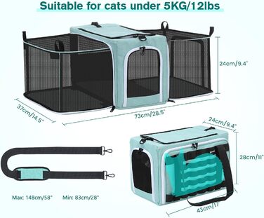 Транспортна переноска для котів Pecute, розширювана, для 2 котів, велика переноска для собак та цуценят, складана переноска-сумка для котів, аква-зелений колір