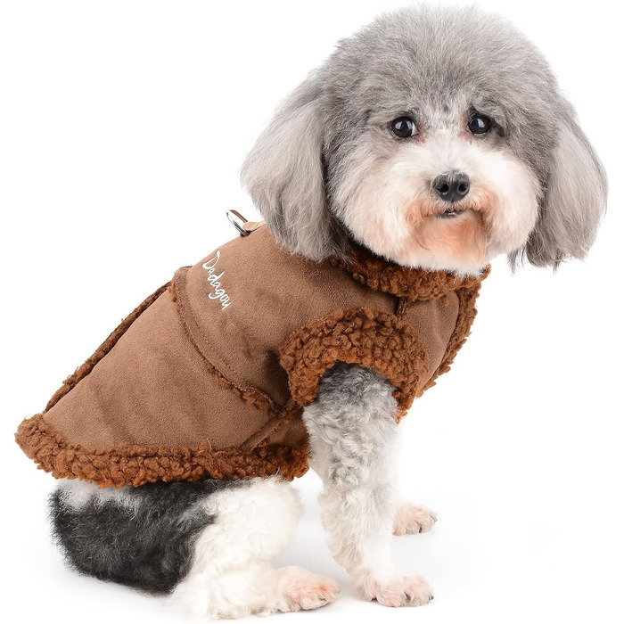 Зунеа Зимовий теплий одяг для собак - тепла куртка для маленьких собак, флісова жилетка для цуценят, теплий одяг для чихуахуа та йоркширських тер'єрів (L, коричневий)