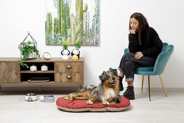 Лежанка для собак та котів Baroni Home - XL, 62x100x9 см, двостороння, серця, сірий та бордовий кольори