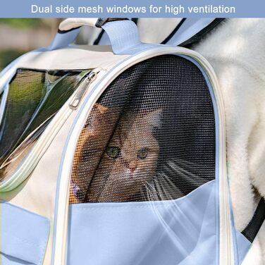 Рюкзак для тварин Surmounty з сітчастим вікном, складний, для котів та собак, з мискою для їжі та води, водонепроникний, до 15 кг (Блакитний)