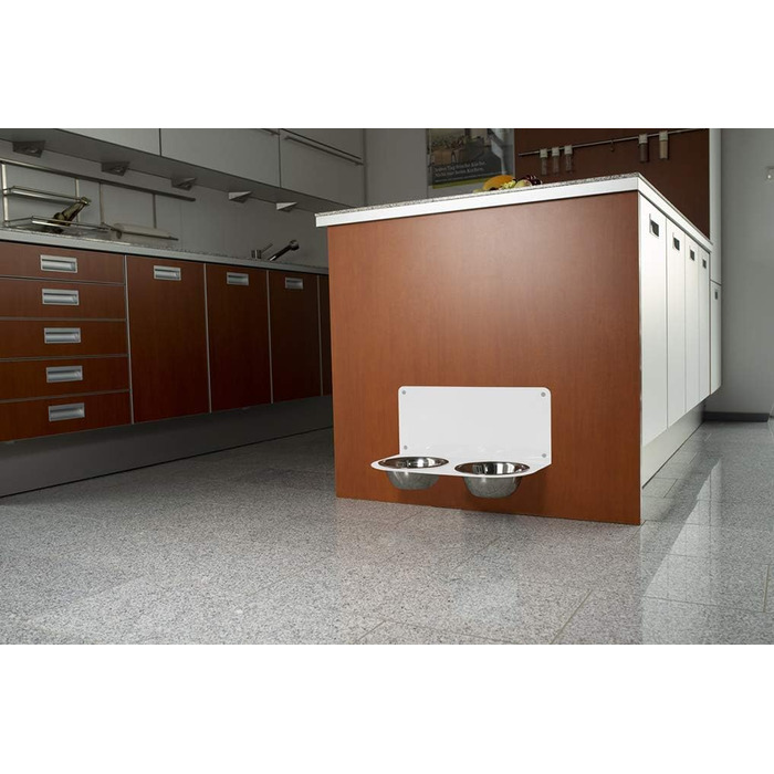 Підставка для корму Schmeck.bar для собак: стабільна, настінна, з мисками (2xS), білий матовий, 400x187x227 мм