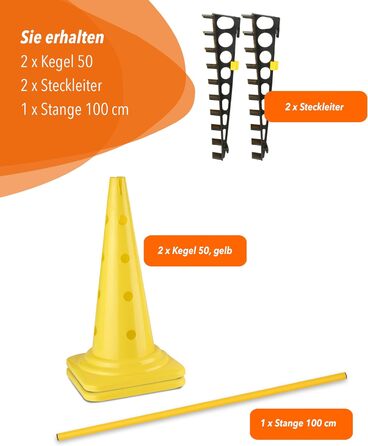 Спортивна перешкода Sportikel24 Комбінована 50 см зі стержнем 100 см – для аджиліті, стрибків та слалому, підходить для собак, коней та дітей (жовта)