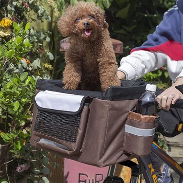 Фарбована сумка на велосипед для тварин, кошик для собак і котів, кошик для руля велосипеда, рюкзак для тварин, знімний кошик для руля велосипеда, для пікніків, шопінгу, подорожей, кемпінгу, коричневий