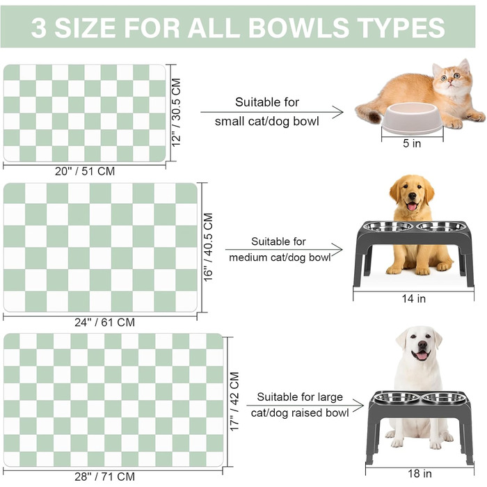 Килимок для котячого корму BLESWIN - килимок для котів та собак, чорно-білий, 61x40,5 см. Захист від розливу води та корму
