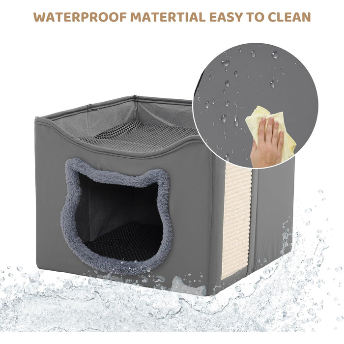 Двоповерховий складаний будиночок для котів Yosamy з когтеточкою, міцний матеріал, можна прати, ліжко для котів в приміщенні, 41x41x35 см