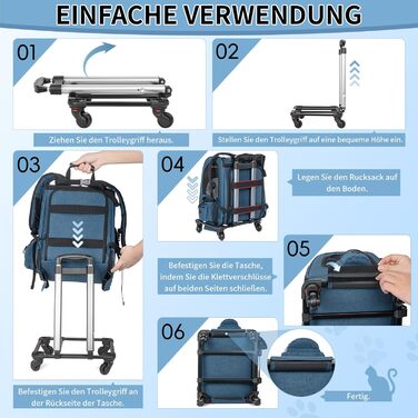 OUUTMEE Сумка-переноска для тварин, знімний чохол на колесах, ідеальна для котів та маленьких собак, багатофункціональний рюкзак, сумка-рюкзак 4-в-1, дихаюча (блакитна)