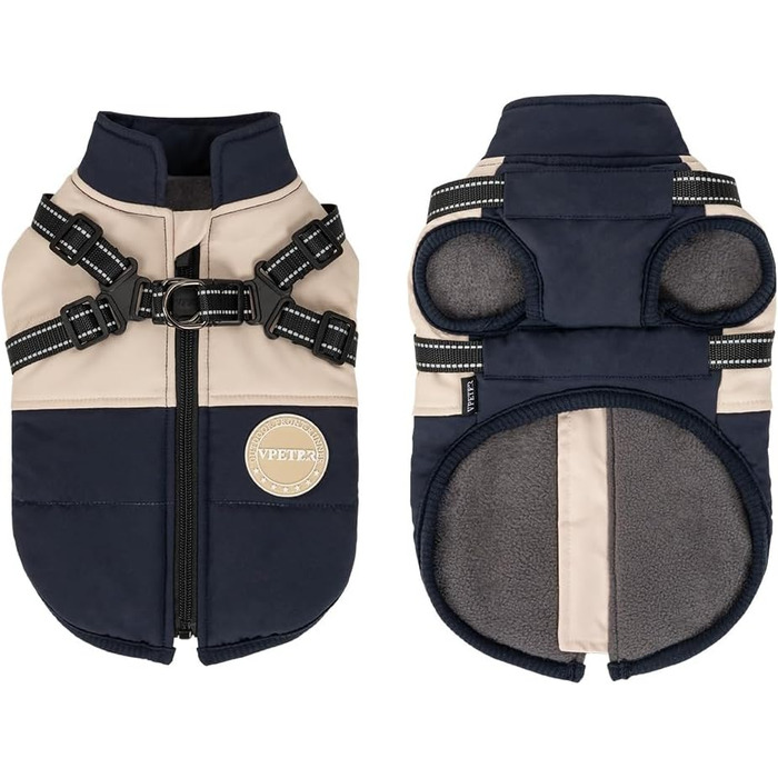 Зимова куртка для собак з повідком, для малих та середніх собак, водонепроникна, регульована, розмір XX-Large, темно-синій