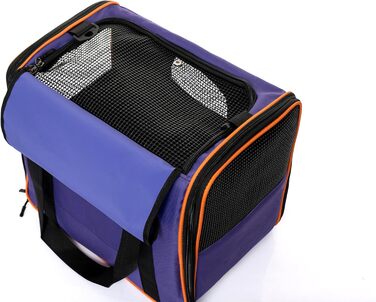 Транспортна сумка для котів та собак Brave Paws, міцна, зручна, дихаюча, з безпечним замком та складною мискою (фіолетова)