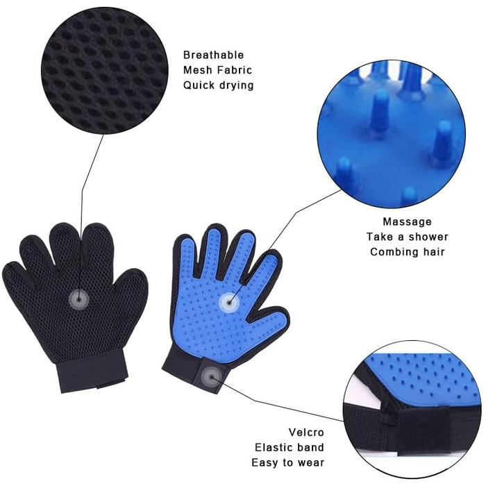 Набір для догляду за шерстю собак та котів: щітка-щітка та рукавички для вичісування, гребінець для видалення підшерстка, синій, великий