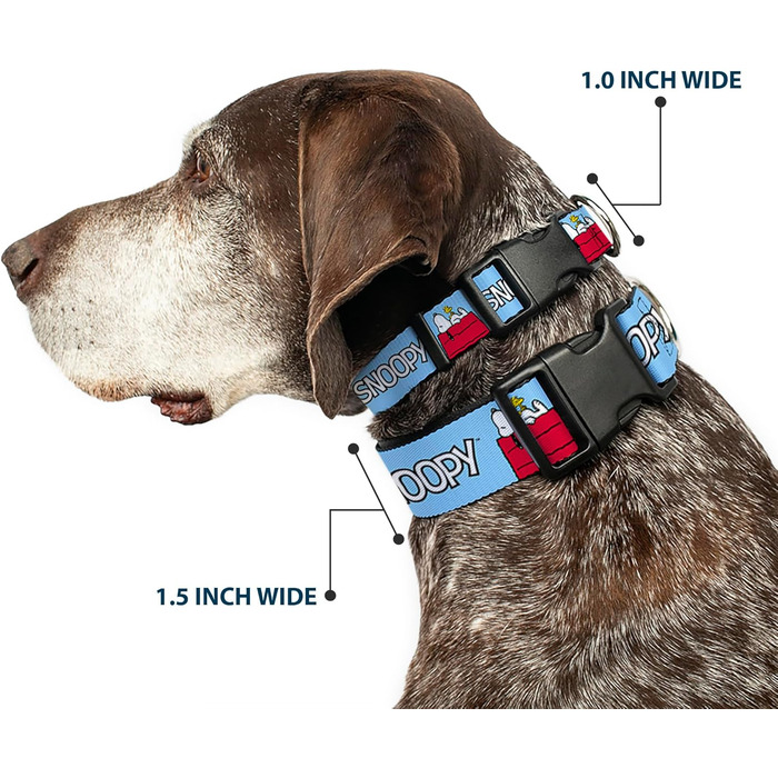 Нашийник для собак Peanuts Snoopy та Woodstock з блакитною пластиковою пряжкою, 17.8-21.6 см, ширина 1.3 см