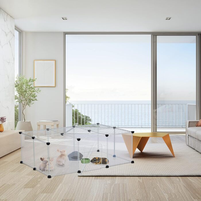 Манеж для гризунів Relaxdays, 37x110x75 см, з дверцятами, кришкою, прозорий, білий, збірний вольєр для дрібних тварин