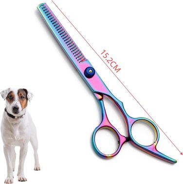 Професійна 5-в-1 фен-щітка для собак, з нержавіючої сталі, з безпечними закругленими кінцями, пряма та філірувальна/вигнута ножиці, плоска ножиця/ножиці для зубів, гребінець