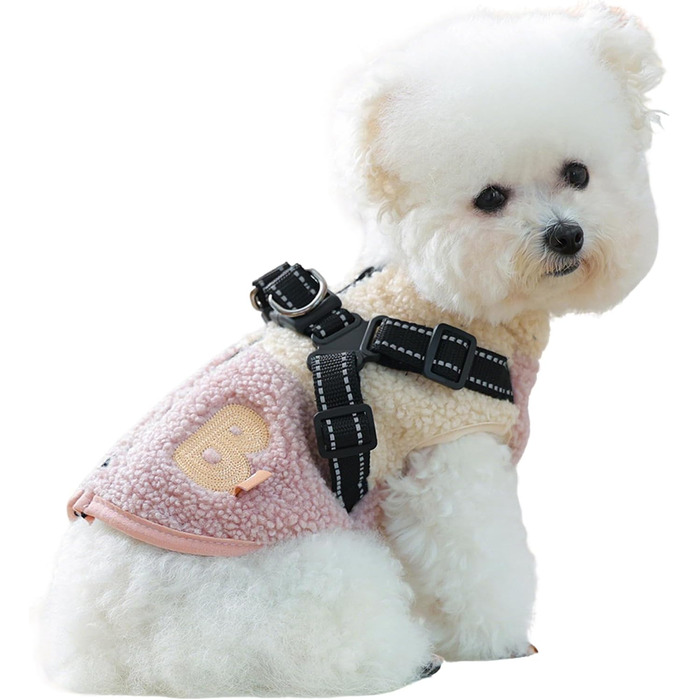 Зимовий теплий пуховик для собак | З флісовою підкладкою, з отвором для шлейки | Для маленьких та середніх собак, підходить для прогулянок, спорту та активного відпочинку на вулиці, рожевий та білий