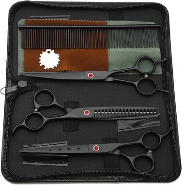 Набір професійних ножиць для собак 4 в 1: прямі, зубчасті, вигнуті + гребінець. Підходить для собак, котів та інших тварин