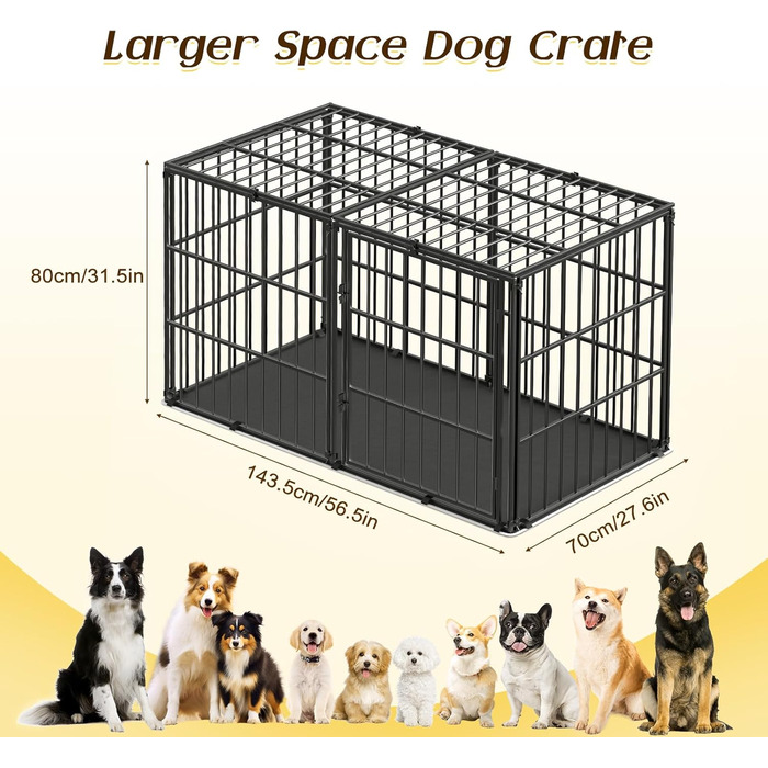 Міцний собачий переносний клітка Pawaboo 56 дюймів: надійний, з килимком, антивандальний, з металевим вольєром та замком, чорний
