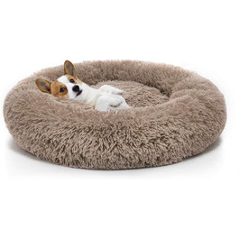 Ортопедичне ліжко для собак з штучного хутра, кругле, корзина для собак, подушка для середніх та великих собак, дуже м'яке, можна прати в пральній машині, подушка-пончик L, Колір: Коричневий