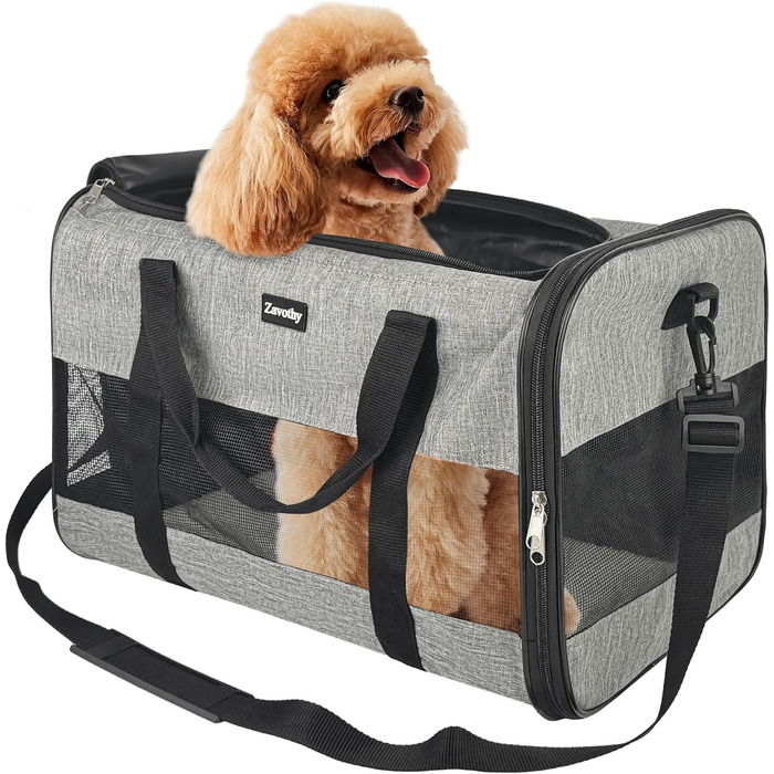 Транспортна сумка для котів та собак, дихаюча та складана, з регульованим плечовим ременем, знімний плюшевий матрац (Сірий, L)