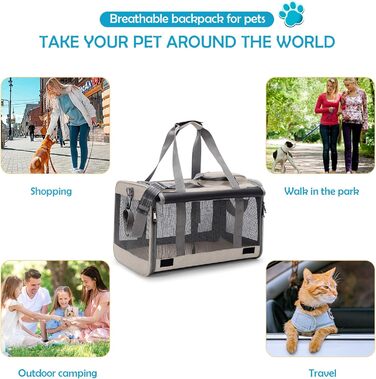 ALLSOPETS Складана переноска для собак і котів, дихаюча сумка для транспортування тварин, на плече, для подорожей, туризму, кемпінгу, бежевого кольору