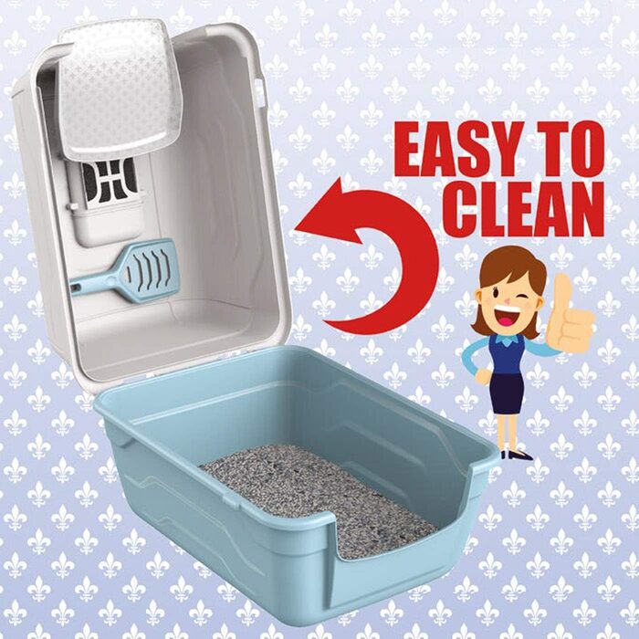 Туалет для котів Cat Centre з кришкою, лотком, дверцятами, совком та вугільним фільтром. Рожевий, 52x40x40 см / 55x40x40 см