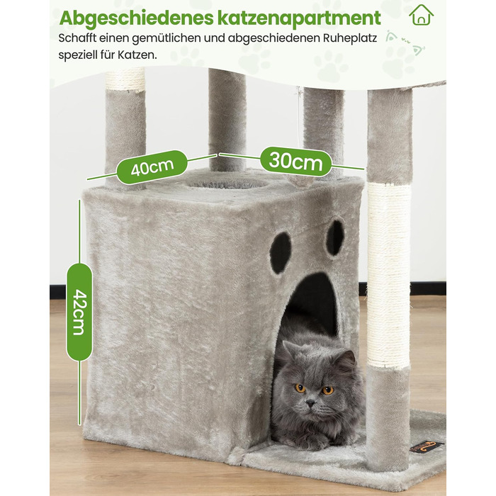 Комплекс для котів Kratzbaum XL 170 см: Дряпка-стовп, будиночок, платформа, гамак - Сірий котячий будинок