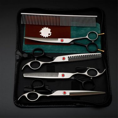 Набір для грумінгу собак та котів, професійний 5-в-1, з ножицями для фінальної обробки, гребінцем, нержавіюча сталь 440C