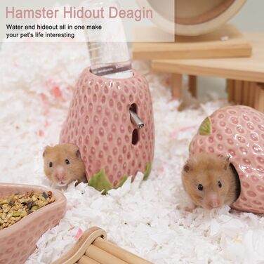 Келіві Водяна пляшка для хом'яків, керамічна, у формі полуниці, 80 мл, з двома некраплями, для сирійських хом'яків, мишей, ґризунів (червона)